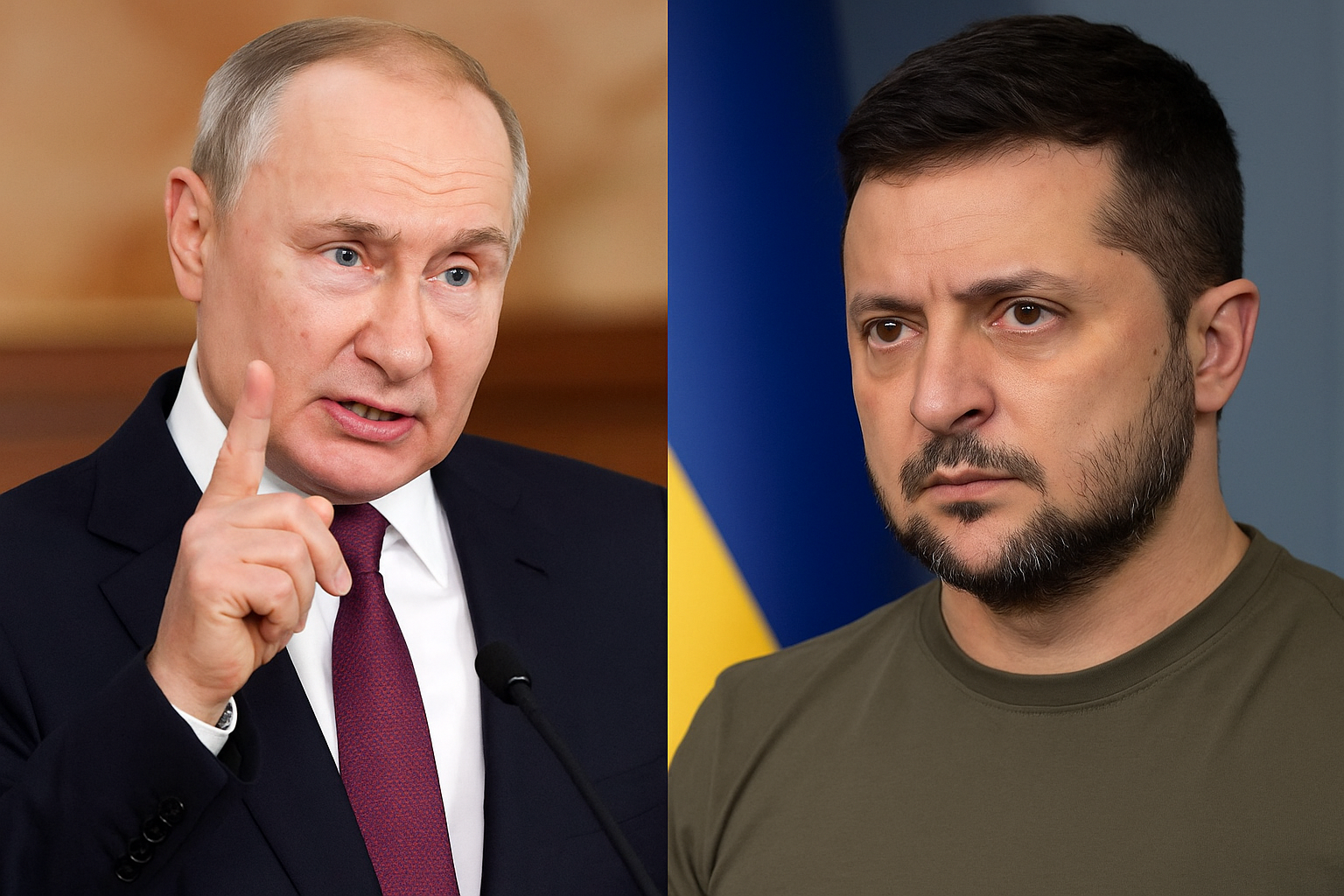 Russia Ukraine Conflict पर पुतिन बोले यूक्रेन हमारा हिस्सा है, जबकि जलेन्स्की ने शर्तों को आत्मसमर्पण बताकर कड़ा जवाब दिया।