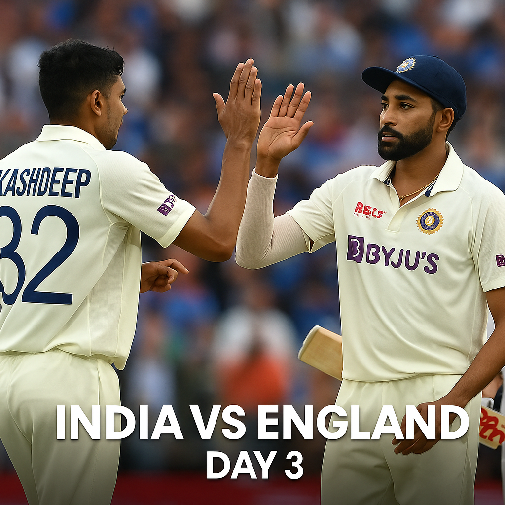 India England Test भारत को इंग्लैंड पर पहली पारी में 180 रनों की बढ़त, सिराज ने 6 विकेट लिए, भारत ने कुल बढ़त 244 रनों तक पहुंचाई।