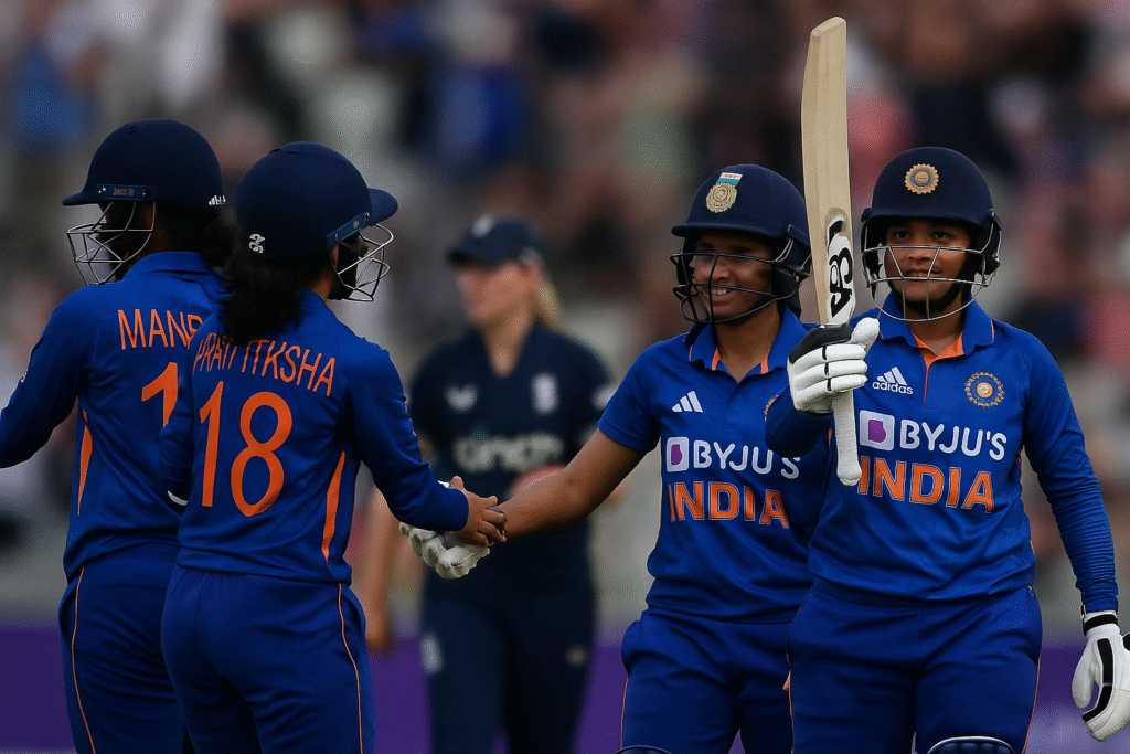 India vs England सीरीज में महिला टीम ने इंग्लैंड को T20 और पहले वनडे में हराकर बढ़त बनाई, वहीं पुरुष टीम टेस्ट सीरीज में पीछे चल रही है।