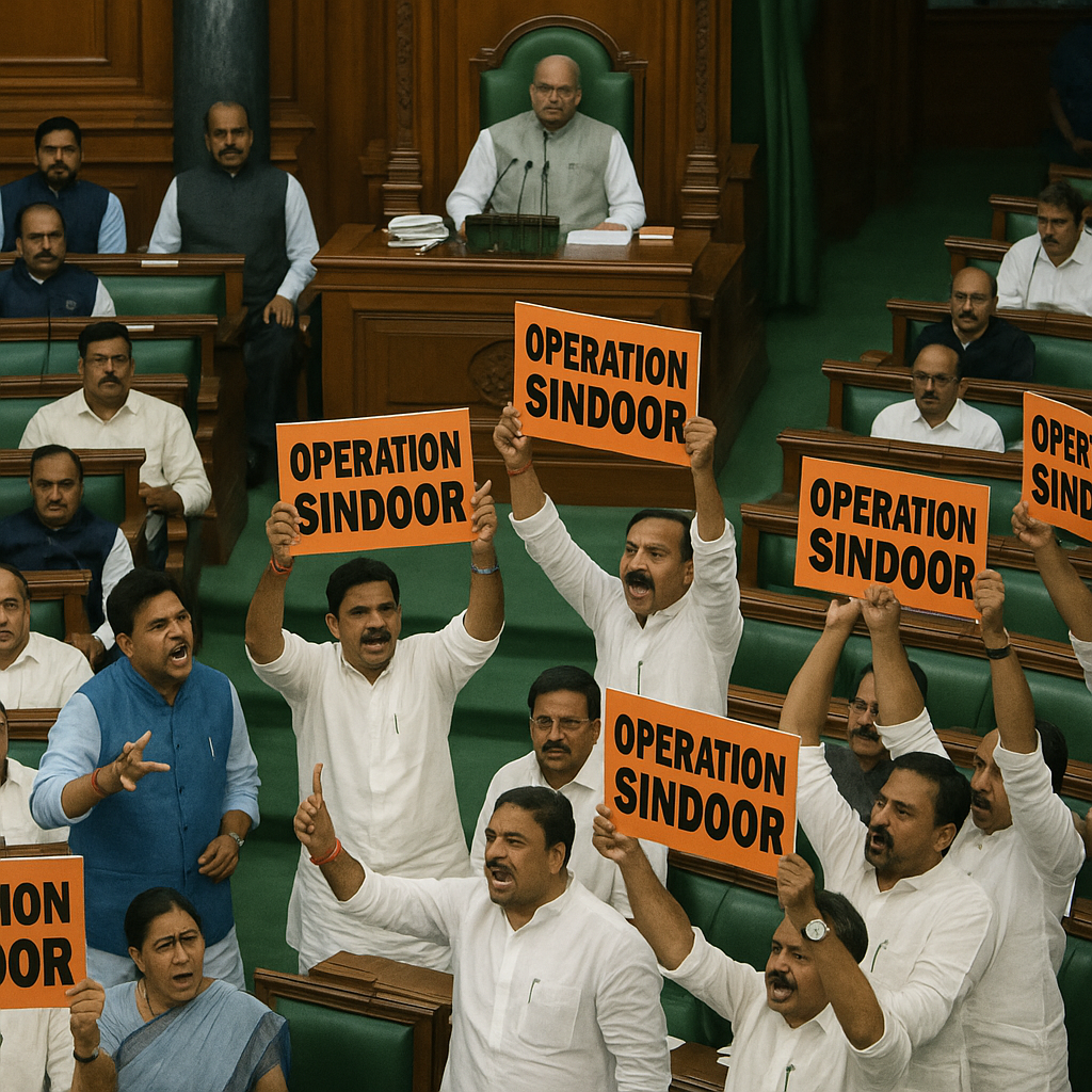 Operation Sindoor पर संसद में जोरदार बहस, विपक्ष ने पीएम मोदी से जवाब मांगा, पहलगाम हमले और ट्रंप के बयानों पर भी उठे सवाल।