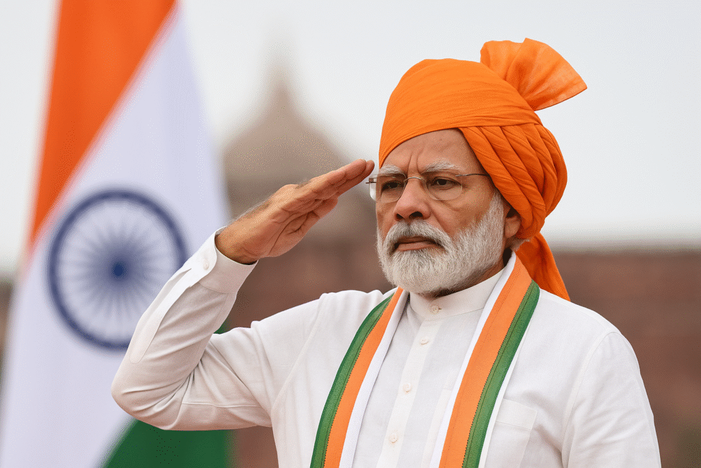 Modi Red Fort Speech में पीएम मोदी ने 103 मिनट का रिकॉर्ड भाषण देकर ऑपरेशन सिंदूर, सिंधु जल समझौता, नई योजनाएं और आरएसएस का जिक्र किया।