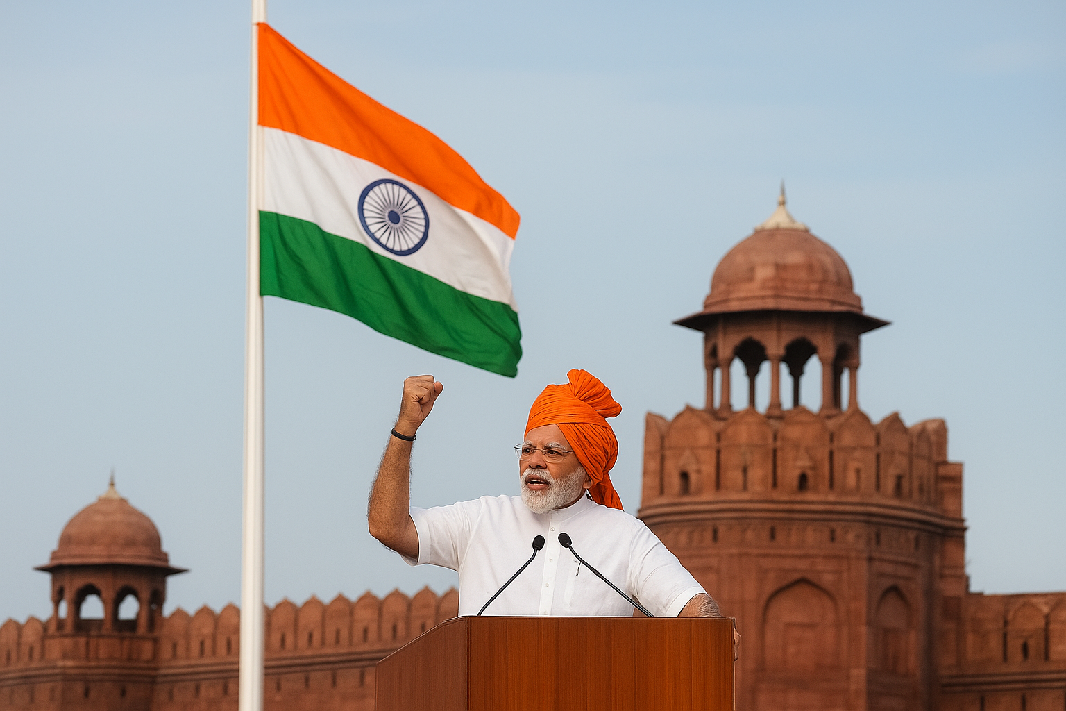 Independence Day India 2025 पर लाल किले से पीएम मोदी का 103 मिनट का रिकॉर्ड भाषण, ऑपरेशन सिंदूर, सिंधु जल समझौता और देशभक्ति पर जोर।
