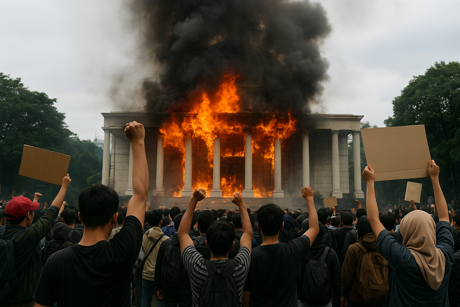 Indonesia Protest में सांसदों की सैलरी वृद्धि के खिलाफ जनता का गुस्सा फूटा, संसद में आगजनी, पुलिस पर मानवाधिकार उल्लंघन के आरोप और हिंसा से हालात बिगड़े।